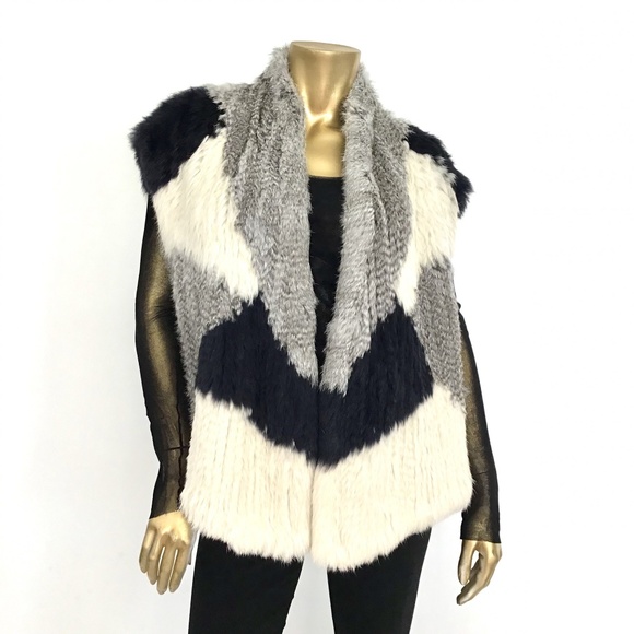 VINCE 100% REAL RABBIT FUR COLORBLOCK VEST SZ M/L - Picture 1 of 7